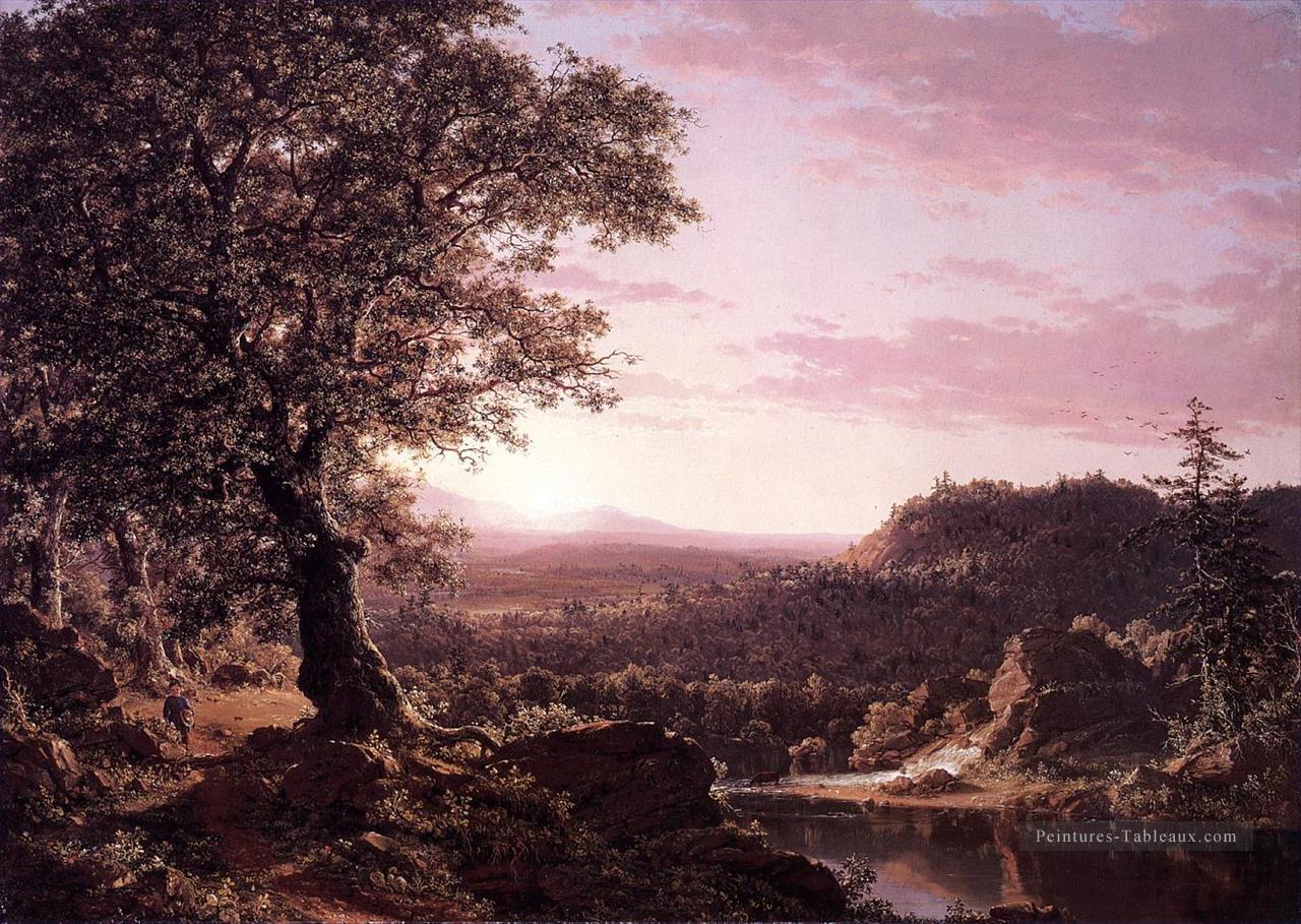 Juillet coucher soleil Berkshire comté Massachusetts paysage Fleuve Hudson Frederic Edwin église Peintures à l'huile